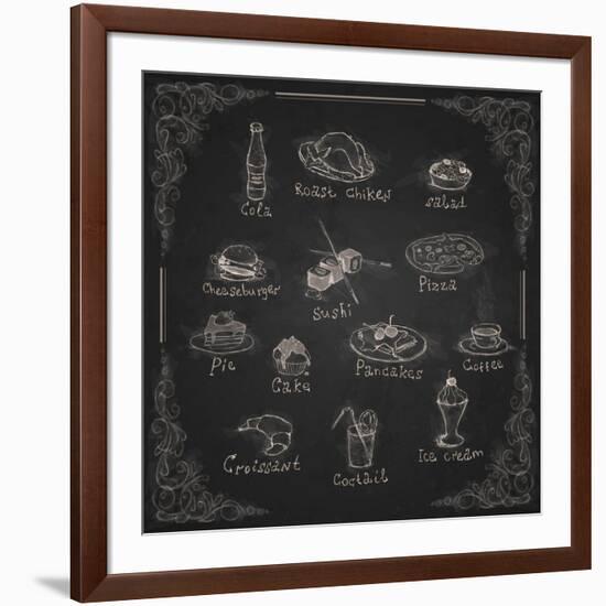 Design Elements for the Menu on the Chalkboard-HelenStock-Framed Art Print