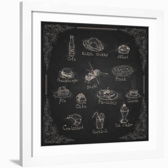 Design Elements for the Menu on the Chalkboard-HelenStock-Framed Art Print