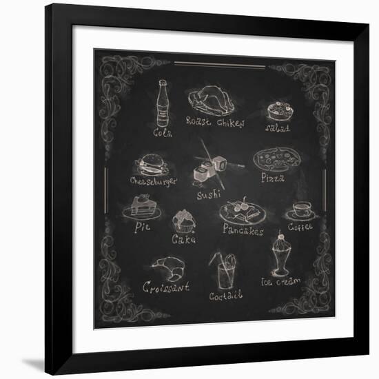 Design Elements for the Menu on the Chalkboard-HelenStock-Framed Art Print