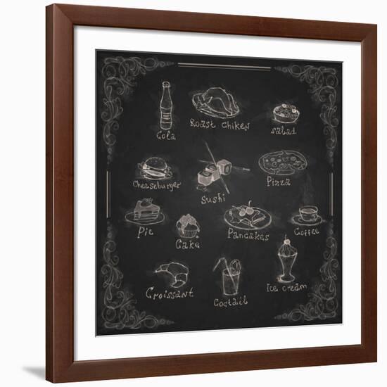 Design Elements for the Menu on the Chalkboard-HelenStock-Framed Art Print