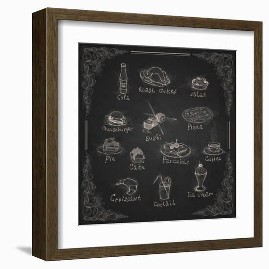 Design Elements for the Menu on the Chalkboard-HelenStock-Framed Art Print