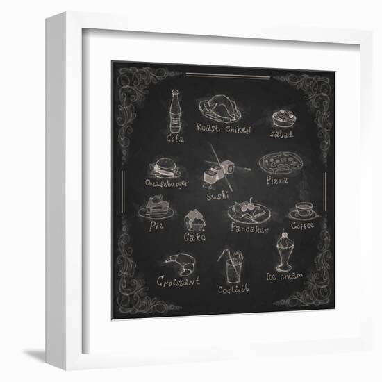 Design Elements for the Menu on the Chalkboard-HelenStock-Framed Art Print