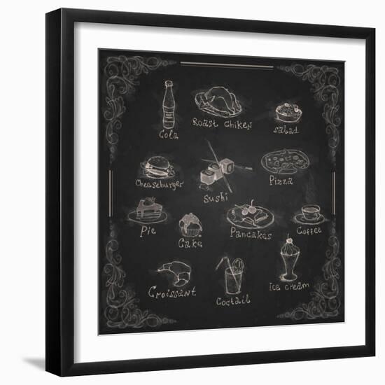 Design Elements for the Menu on the Chalkboard-HelenStock-Framed Art Print