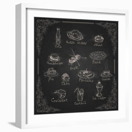 Design Elements for the Menu on the Chalkboard-HelenStock-Framed Art Print