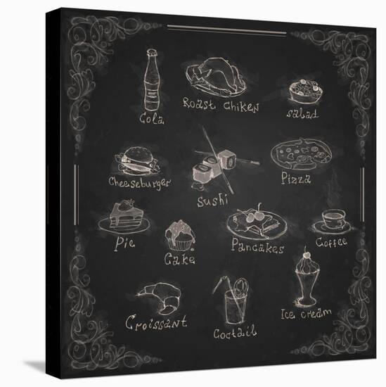 Design Elements for the Menu on the Chalkboard-HelenStock-Stretched Canvas