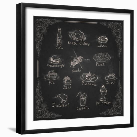 Design Elements for the Menu on the Chalkboard-HelenStock-Framed Premium Giclee Print