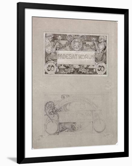 Design for 50 Crown Banknote of the Republic of Czechoslovakia, 1930-Alphonse Mucha-Framed Premium Giclee Print
