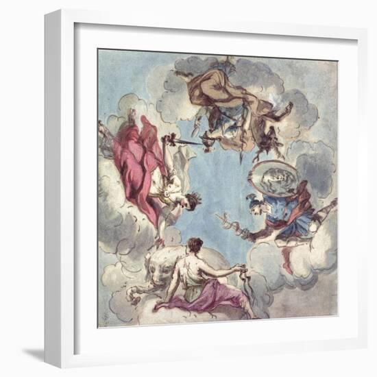 Design for a Ceiling: the Four Cardinal Virtues, Justice, Prudence, Temperance and Fortitude-Sir James Thornhill-Framed Giclee Print