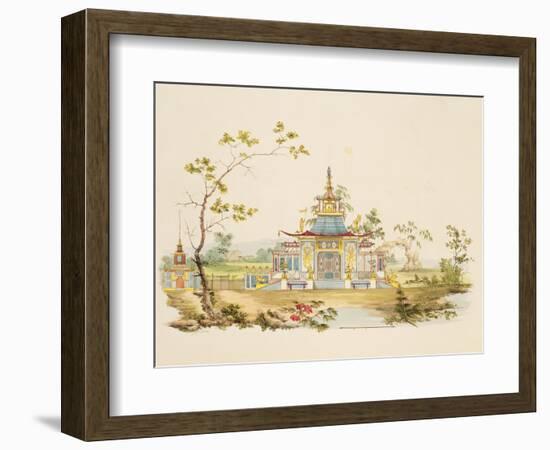 Design for a Chinese Temple, C.1810 (Pen and Ink and W/C on Paper)-G. Landi-Framed Premium Giclee Print