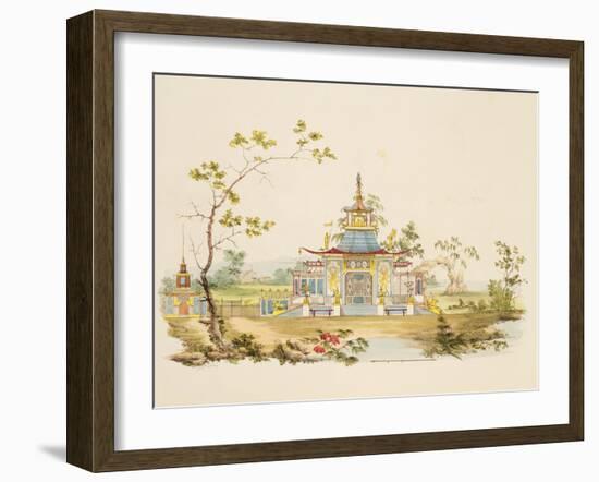 Design for a Chinese Temple, C.1810 (Pen and Ink and W/C on Paper)-G. Landi-Framed Giclee Print