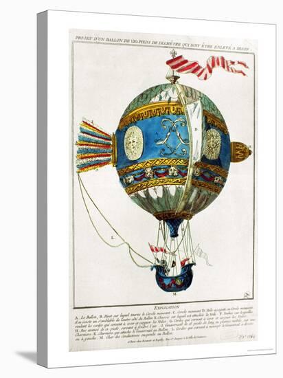 Design for a Hot-Air Balloon with a Diameter of 120 Feet to Take off at Dijon, circa 1784-null-Stretched Canvas