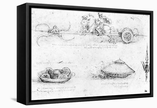 Design for a Scythed Chariot and Armoured Car, c.1487-Leonardo da Vinci-Framed Stretched Canvas