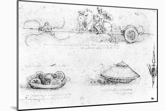 Design for a Scythed Chariot and Armoured Car, c.1487-Leonardo da Vinci-Mounted Giclee Print