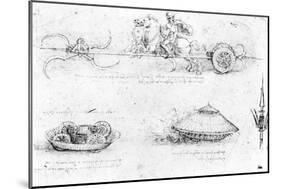 Design for a Scythed Chariot and Armoured Car, c.1487-Leonardo da Vinci-Mounted Giclee Print