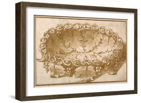Design for an Oval Fruit Bowl, with Vine Tendrils, Leaves and Grapes-Giulio Romano-Framed Giclee Print