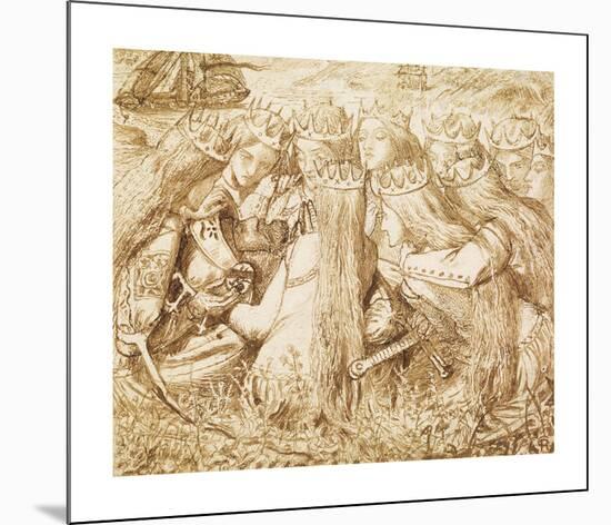 Design for Moxon's Tennyson - King Arthur and the Weeping Queens-Dante Gabriel Rossetti-Mounted Premium Giclee Print