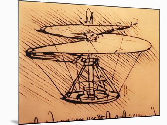 Design for Spiral Screw Enabling Vertical Flight-Leonardo da Vinci-Mounted Giclee Print
