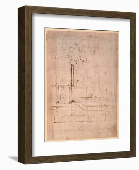 Design for the Tomb of Pope Julius Ii (1453-1513) (Brown Ink on Paper) (Verso)-Michelangelo Buonarroti-Framed Giclee Print