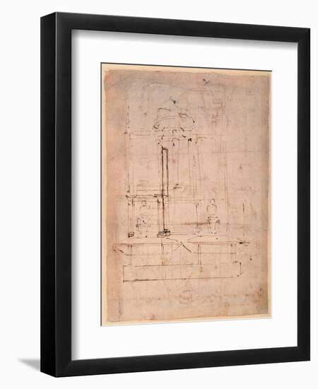 Design for the Tomb of Pope Julius Ii (1453-1513) (Brown Ink on Paper) (Verso)-Michelangelo Buonarroti-Framed Giclee Print