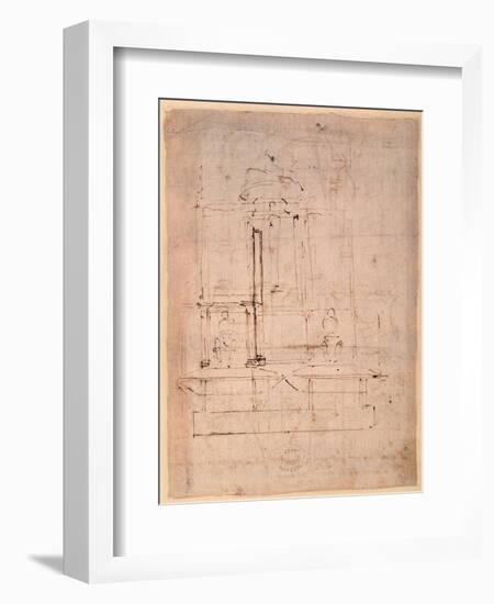 Design for the Tomb of Pope Julius Ii (1453-1513) (Brown Ink on Paper) (Verso)-Michelangelo Buonarroti-Framed Giclee Print