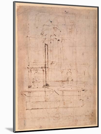 Design for the Tomb of Pope Julius Ii (1453-1513) (Brown Ink on Paper) (Verso)-Michelangelo Buonarroti-Mounted Giclee Print