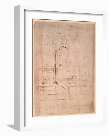 Design for the Tomb of Pope Julius Ii (1453-1513) (Brown Ink on Paper) (Verso)-Michelangelo Buonarroti-Framed Giclee Print