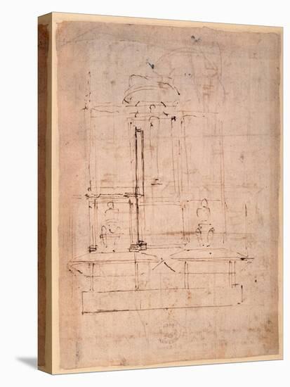 Design for the Tomb of Pope Julius Ii (1453-1513) (Brown Ink on Paper) (Verso)-Michelangelo Buonarroti-Stretched Canvas