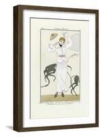 Design for White Dress with Pink Trim and Crochet Belt, from Costumes Parisien, Pub.1912 (Pochoir P-Georges Barbier-Framed Giclee Print