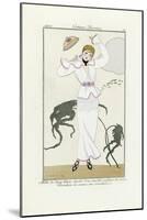 Design for White Dress with Pink Trim and Crochet Belt, from Costumes Parisien, Pub.1912 (Pochoir P-Georges Barbier-Mounted Giclee Print