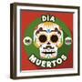 Design in Flat Style with a round Button with Traditional Colorful Mexican Skull for Dia De Los Mue-PenWin-Framed Art Print