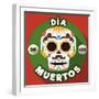 Design in Flat Style with a round Button with Traditional Colorful Mexican Skull for Dia De Los Mue-PenWin-Framed Art Print