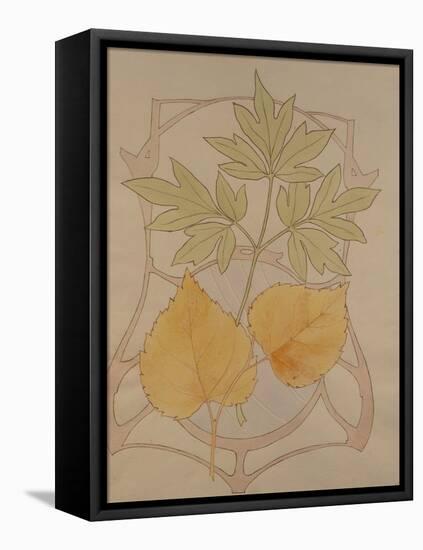 Design with Fig and Vine Leaves and a Sinuous Art Nouveau Motif in the Background.-Koloman Moser-Framed Stretched Canvas