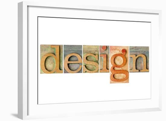 Design Word - a Collage of Isolated Letterpress Wood Type Printing Blocks-PixelsAway-Framed Art Print