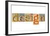 Design Word - a Collage of Isolated Letterpress Wood Type Printing Blocks-PixelsAway-Framed Art Print