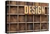 Design Word in Vintage Letterpress Wood Type against Divider Pattern of a Grunge Typesetter Case-PixelsAway-Stretched Canvas