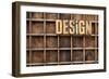 Design Word in Vintage Letterpress Wood Type against Divider Pattern of a Grunge Typesetter Case-PixelsAway-Framed Art Print