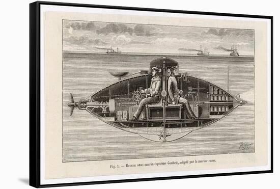 Designed by Claude Goubet in 1885: The First Electrically Powered Submarine-Poyet-Framed Stretched Canvas