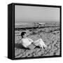 Designer Charles Eames Sitting on a Beach Near His Home-Peter Stackpole-Framed Stretched Canvas