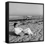 Designer Charles Eames Sitting on a Beach Near His Home-Peter Stackpole-Framed Stretched Canvas