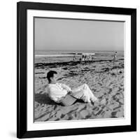 Designer Charles Eames Sitting on a Beach Near His Home-Peter Stackpole-Framed Premium Photographic Print