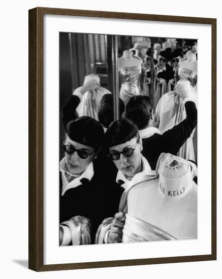 Designer Edith Head Holding Up Material, Working on Costume for a Movie-Allan Grant-Framed Premium Photographic Print