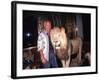 Designer Gianni Versace Beside Stuffed Lion at Sly Stalone's Home-null-Framed Premium Photographic Print