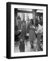 Designer Jack Glick Fitting a Strapless Bra on Model-Nina Leen-Framed Photographic Print