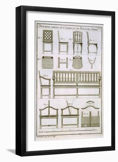 Designs for Wooden Chairs and Benches for the Garden, from 'L'Art du Menuisier', pub. 1769-74-Andre Jacob Roubo-Framed Giclee Print