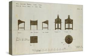 Designs for Writing Desks Shown in Front and Side Elevation, 1909, for the Ingram Street Tea Rooms-Charles Rennie Mackintosh-Stretched Canvas