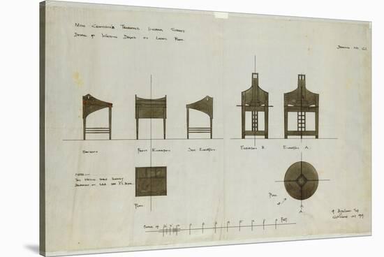 Designs for Writing Desks Shown in Front and Side Elevations, for the Ingram Street Tea Rooms, 1909-Charles Rennie Mackintosh-Stretched Canvas