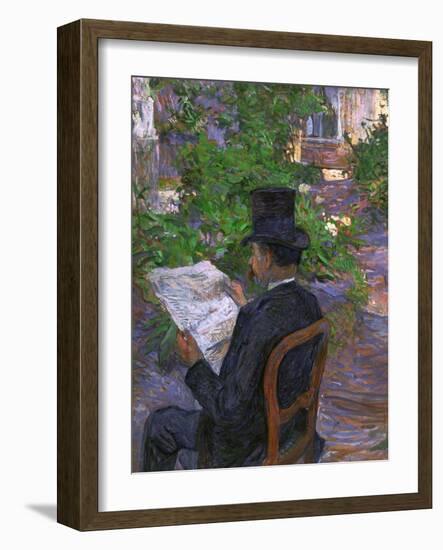 Desire Dihau (Reading a Newspaper in the Garden), 1890-Henri de Toulouse-Lautrec-Framed Giclee Print