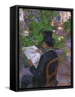 Desire Dihau (Reading a Newspaper in the Garden), 1890-Henri de Toulouse-Lautrec-Framed Stretched Canvas