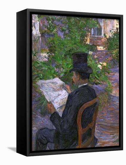 Desire Dihau (Reading a Newspaper in the Garden), 1890-Henri de Toulouse-Lautrec-Framed Stretched Canvas