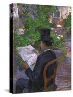 Desire Dihau (Reading a Newspaper in the Garden), 1890-Henri de Toulouse-Lautrec-Stretched Canvas